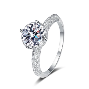925 Sterling Silver Angel Wing Ring with 3 Carat Moissanite and Six-Prong Setting