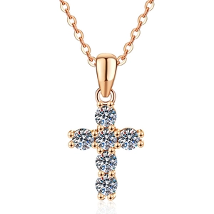 925 silver rose gold cross necklace with 0.6ct Moissanite pendant for women