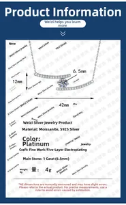 Detail view of 1ct moissanite pendant with curved S925 silver smiling design
