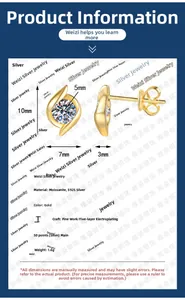 Detail view of 18k gold plated S925 silver stud earrings with moissanite stone specs