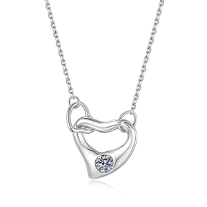 Moissanite S925 sterling silver necklace featuring interlocking double heart pendants