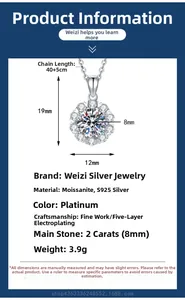 Detail specifications of S925 silver snowflake necklace with 2ct Moissanite pendant