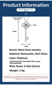 Detail of S925 silver twilight key pendant with 0.5ct moissanite and size dimensions