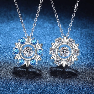 925 Sterling Silver Moissanite Snowflake Pendant Necklace For Women Sparkling Dancing Rhinestone Necklace Valentine's Day Gift