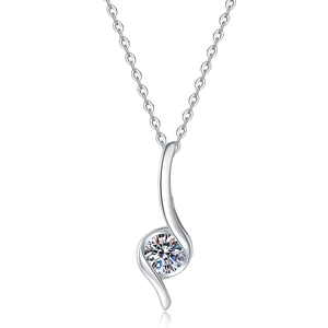 Elegant S925 sterling silver S-curve pendant necklace featuring a round moissanite stone