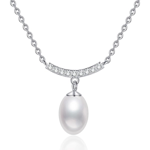 Elegant s925 silver necklace with sparkling moissanite smile pendant and white freshwater pearl