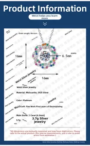 Macro detail of S925 silver necklace featuring a 1ct moissanite star pendant and sizes