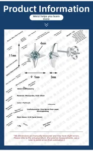Detailed size specifications of S925 silver Moissanite studs with 4mm main stone size