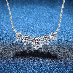 925 Sterling Silver Moissanite Smile Pendant Necklace For Women D Color Curved Row Diamond Clavicle Chain Fashion Jewelry