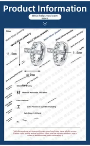 Detail view showing dimensions of S925 silver cross earrings with moissanite stones