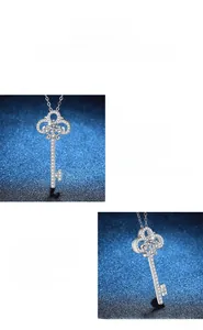 Detailed view of S925 silver key pendant necklace featuring moissanite stones