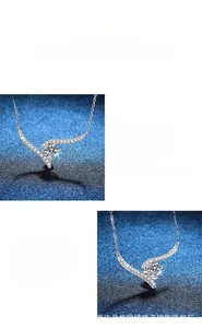 Détail macro du collier en argent 925 avec pendentif en Moissanite et monture en diamants courbés
