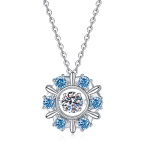 S925 Sterling Silver Snowflake Necklace with 1 Carat Moissanite and Blue Stones