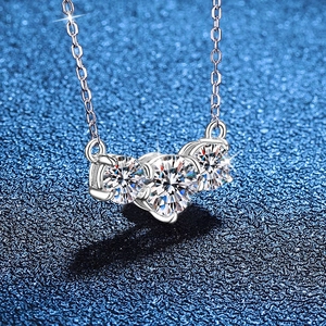 Elegant S925 sterling silver necklace featuring three brilliant round cut Moissanite stones