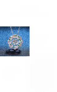 Macro shot of S925 silver moissanite star pendant with colorful halo stones and high fire