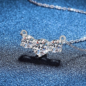 Three-stone D color moissanite necklace pendant in S925 sterling silver with brilliant sparkle