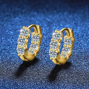 925 Sterling Silver Moissanite Hoop Earrings For Women Sparkling Round Cut Inlaid Geometric Commuting Fine Jewelry