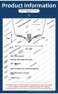 Detail view of 1ct pear-shaped moissanite V-necklace with S925 silver dimensions