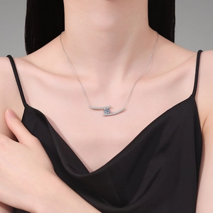 925 sterling silver Gemini smile necklace with 1 carat moissanite on a female model