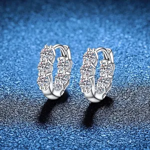 S925 sterling silver hoop earrings set with 1.2 carat brilliant D color moissanite stones