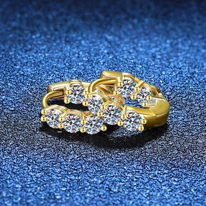 Elegant gold S925 sterling silver hoop earrings with two rows of Moissanite stones