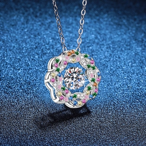 Sparkling S925 sterling silver starburst necklace with vibrant multicolor stones and moissanite
