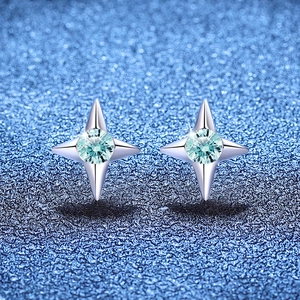 S925 Sterling Silver Four Pointed Star Stud Earrings Light Blue Moissanite Earrings For Men Women Chic Fashion Jewelry