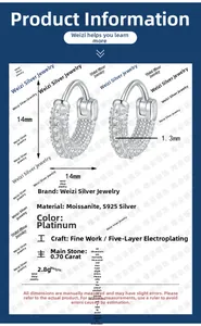 Detailed specs of s925 silver moissanite hoop earrings with 14mm size and 0.7ct main stone