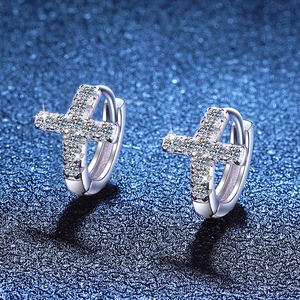 S925 Sterling Silver Moissanite Cross Hoop Earrings Sparkling Inlaid Moissanite Cross Stud Earrings For Women Fine Jewelry Gift