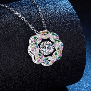 Sparkling S925 sterling silver moissanite necklace with starburst dancing stone pendant