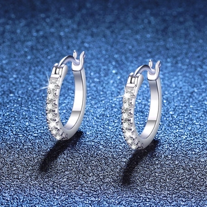 925 Sterling Silver Moissanite Hoop Earrings Sparkling Pavé Inlaid Luxurious Round Huggie Earrings For Women Jewelry Gift