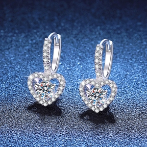 S925 Sterling Silver Moissanite Heart Drop Earrings For Women Elegant Luxury Inlaid Heart Shape Earrings Jewelry Gift