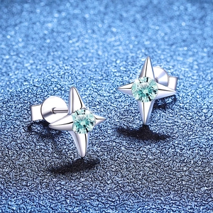 S925 sterling silver four-pointed star stud earrings with Maldives blue moissanite