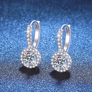 Boucles d'Oreilles Créoles Halo Rondes en Argent Sterling 925 Moissanite Bijoux avec Strass Incrustés pour Femme Mariage Cadeau
