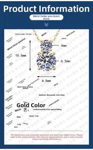 Tableau des tailles du collier en argent S925 avec pendentif moissanite de 1,3 ct