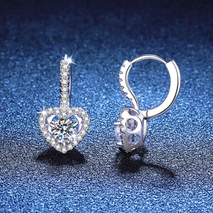 Elegant S925 silver heart drop earrings featuring 1 carat round moissanite stones
