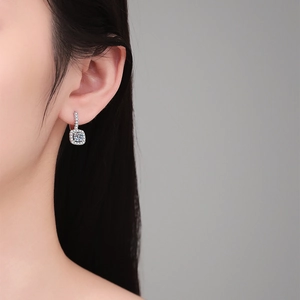 Elegant S925 sterling silver square halo drop earrings with sparkling moissanite stones