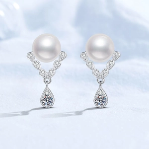 925 Sterling Silver Freshwater Pearl Moissanite Drop Earrings V-Shaped Pear Cut Dangle Earrings Fashion Jewelry For Women