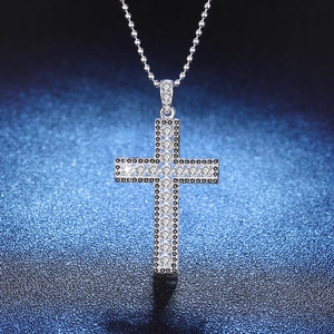 Luxueux Collier Pendentif Croix en Argent Sterling 925 Moissanite Hip Hop Pave Moissanite Couleur D Chaîne à Billes pour Femme Bijoux