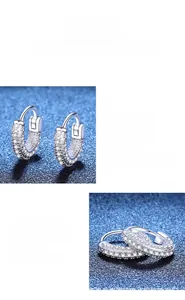 Macro detail of S925 sterling silver hoop earrings with pave set moissanite stones
