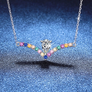 S925 Sterling Silver Moissanite Droplet Pendant Necklace V-Shape Design With Colorful Rhinestones Fashion Jewelry For Women