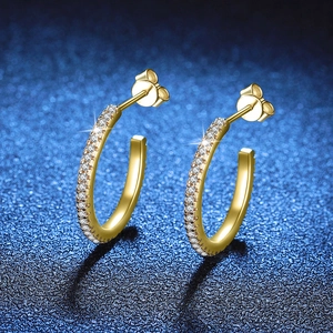 S925 Sterling Silver Moissanite Stud Earrings For Women 14K Gold Plated Pave Moissanite C-Shaped Earrings Fashion Jewelry
