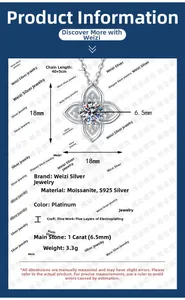 Détails du collier trèfle en moissanite 1ct et argent 925 avec spécifications