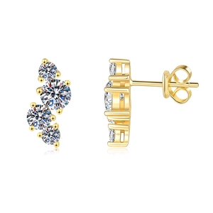 Orecchini a perno in argento S925 dorato con quattro pietre moissanite curve