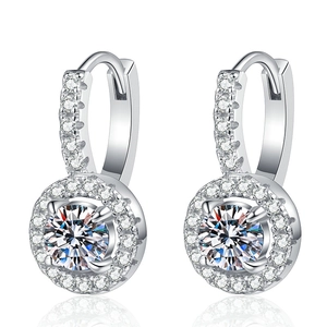 Élégantes créoles en argent sterling S925 avec pendentifs halo en moissanite de 1 carat