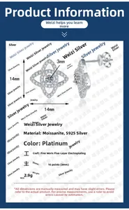 Detailed specs of S925 silver lotus star stud earrings with 0.1ct moissanite stones