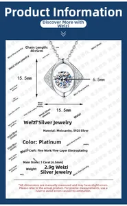 Detail of 925 sterling silver necklace showing 1 carat moissanite and geometric pendant