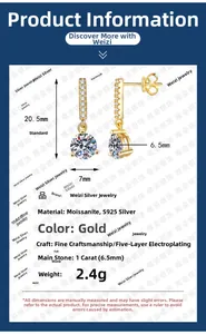 Detailed size and material spec of S925 silver 1ct moissanite tassel earring