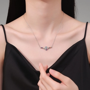 S925 sterling silver V-shaped necklace with rainbow gems and teardrop moissanite
