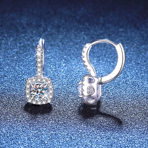 S925 sterling silver moissanite halo hoop earrings with hollow heart details